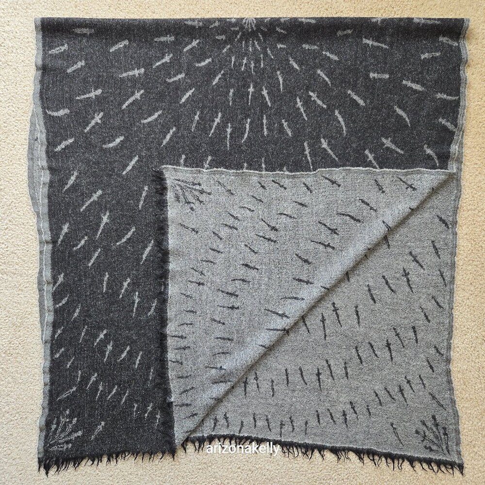 rag & bone Wool Dagger Scarf Reversible Black and Grey